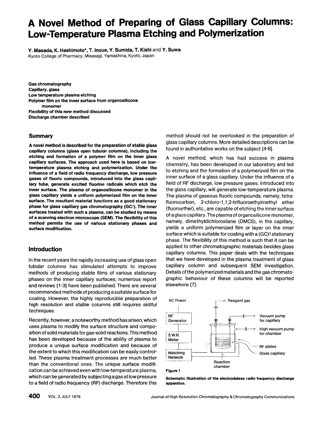A novel method of preparing of glass capillary columns: Low-temperature plasma etching and polymerization by Unknown