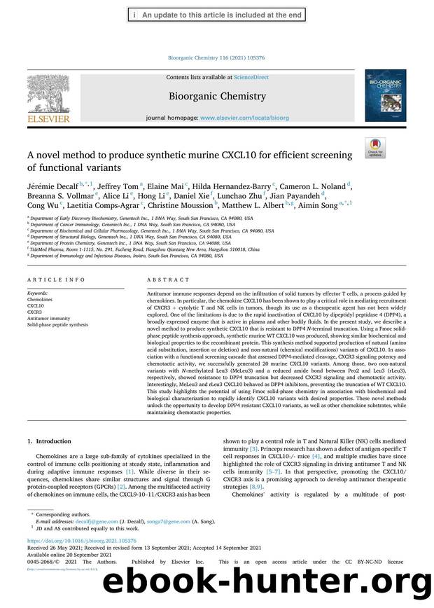 A novel method to produce synthetic murine CXCL10 for efficient screening of functional variants by unknow