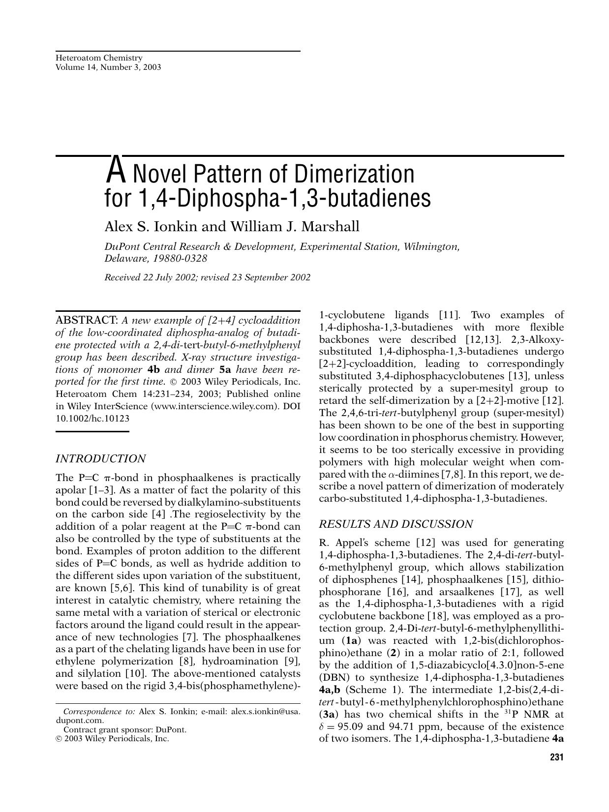 A novel pattern of dimerization for 1, 4-diphospha-1,3-butadienes by Pinnacle