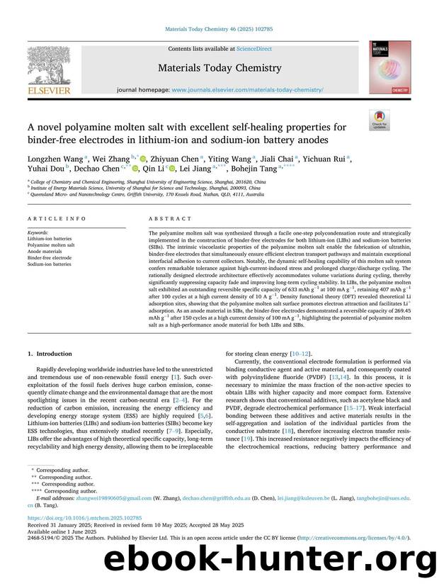 A novel polyamine molten salt with excellent self-healing properties for binder-free electrodes in lithium-ion and sodium-ion battery anodes by unknow