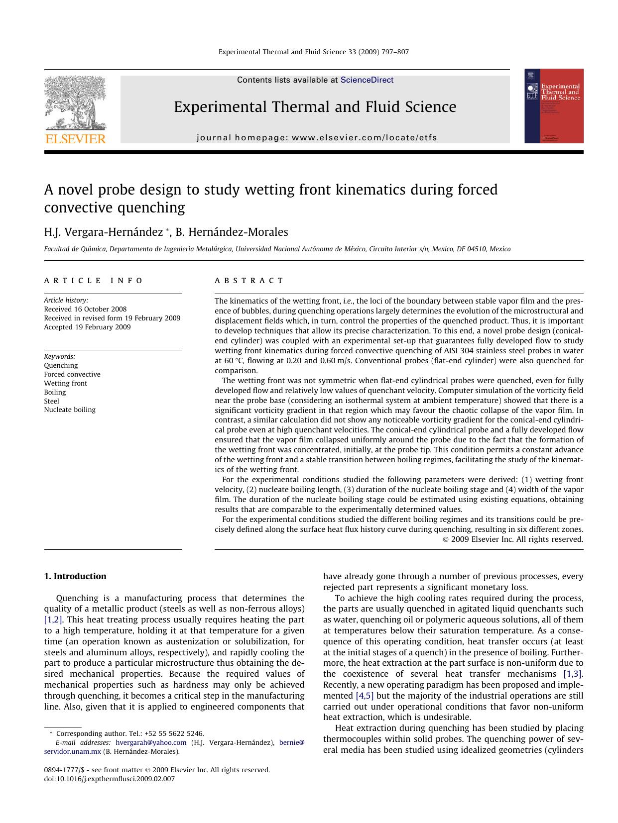 A novel probe design to study wetting front kinematics during forced convective quenching by H.J. Vergara-Hernández; B. Hernández-Morales
