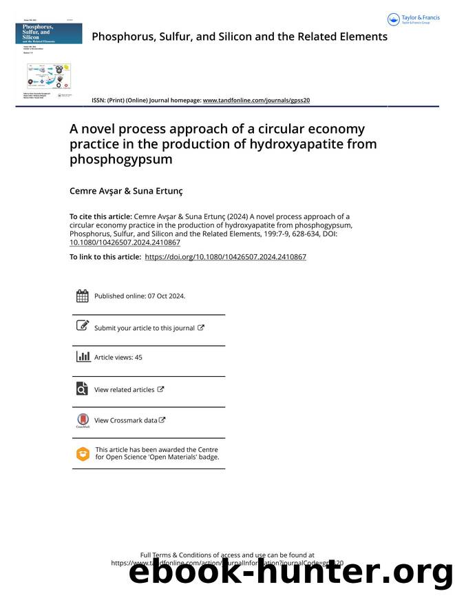 A novel process approach of a circular economy practice in the production of hydroxyapatite from phosphogypsum by Avşar Cemre & Ertunç Suna