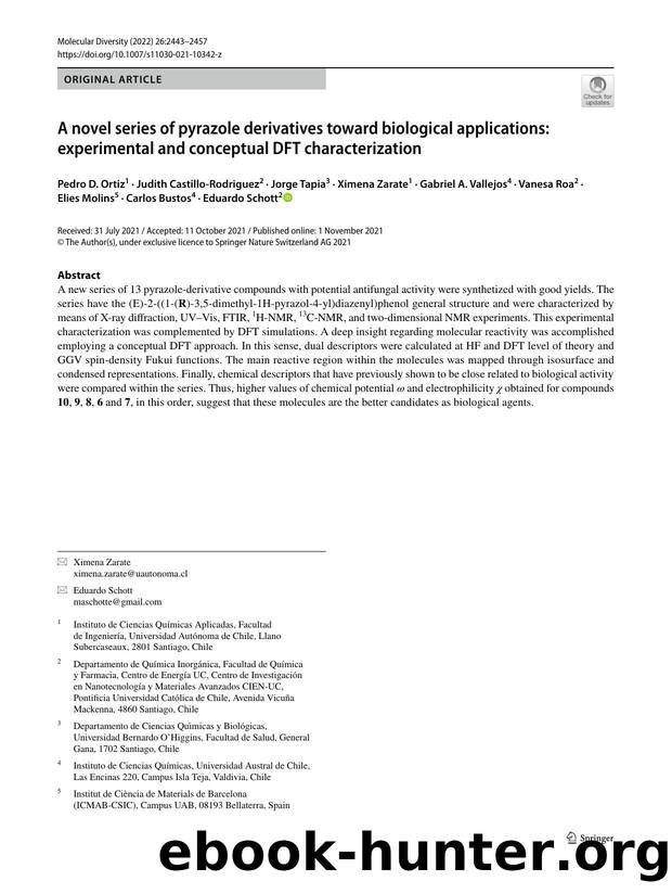 A novel series of pyrazole derivatives toward biological applications: experimental and conceptual DFT characterization by unknow