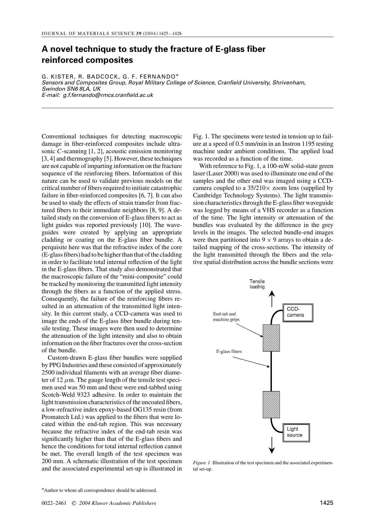 A novel technique to study the fracture of E-glass fiber reinforced composites by Unknown