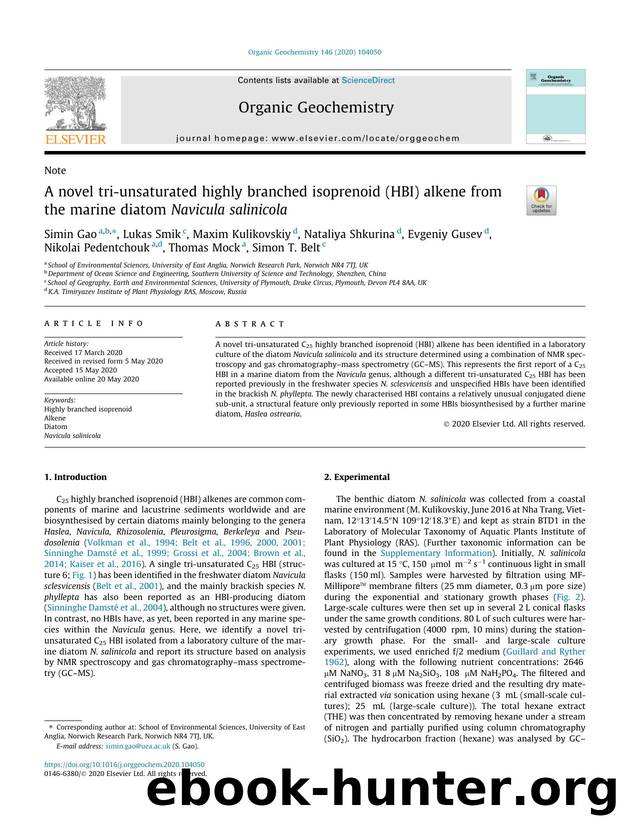 A novel tri-unsaturated highly branched isoprenoid (HBI) alkene from the marine diatom Navicula salinicola by unknow
