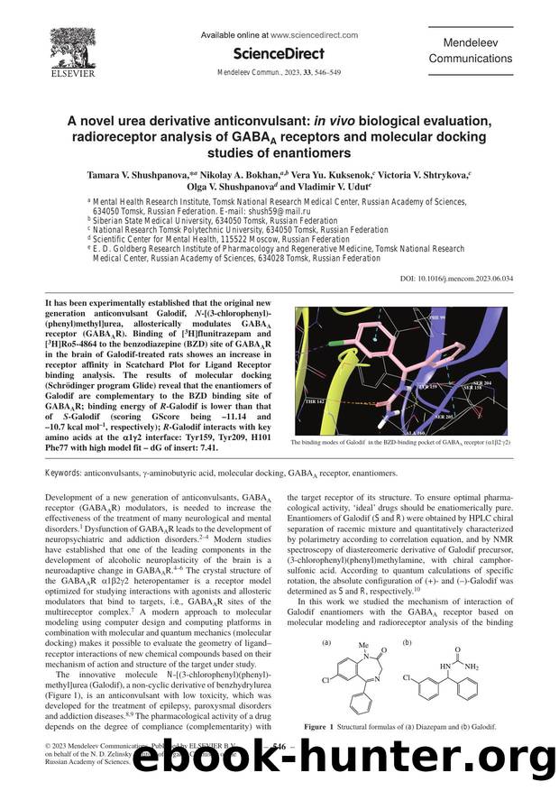 A novel urea derivative anticonvulsant: In vivo biological evaluation, radioreceptor analysis of GABAA receptors and molecular docking studies of enantiomers by Tamara V. Shushpanova