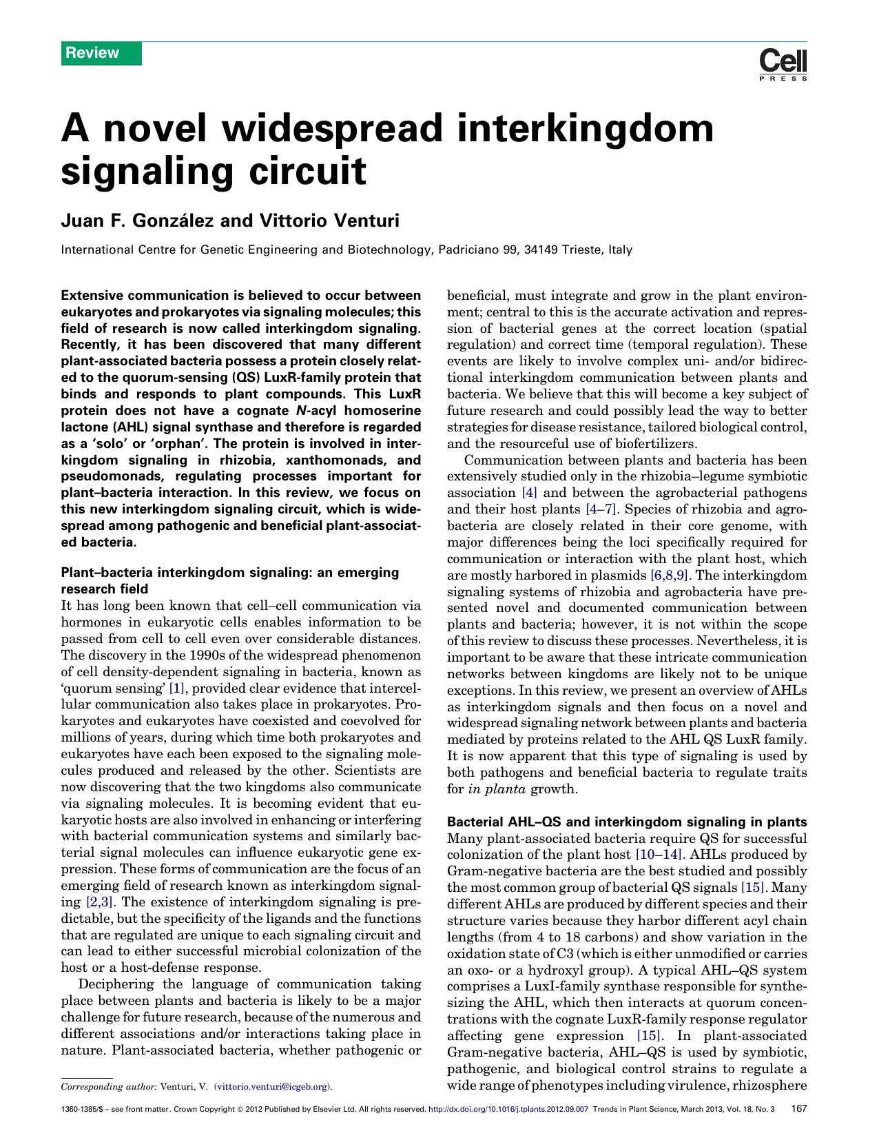 A novel widespread interkingdom signaling circuit by Juan F. González