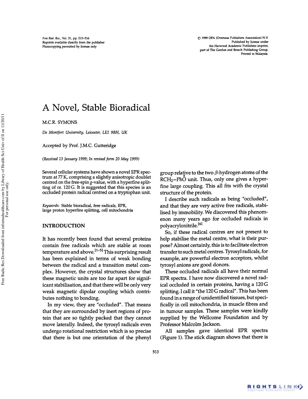 A novel, stable bioradical by M.C.R. Symons