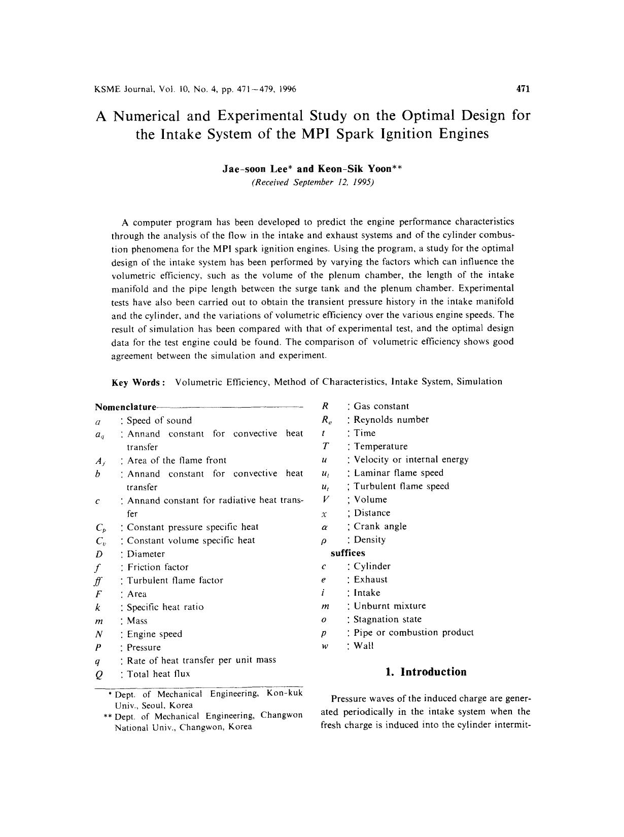 A numerical and experimental study on the optimal design for the intake system of the MPI spark ignition engines by Unknown