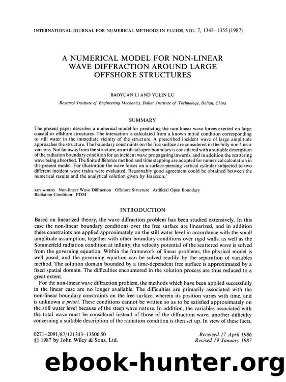 A numerical model for non-linear wave diffraction around large offshore structures by Unknown