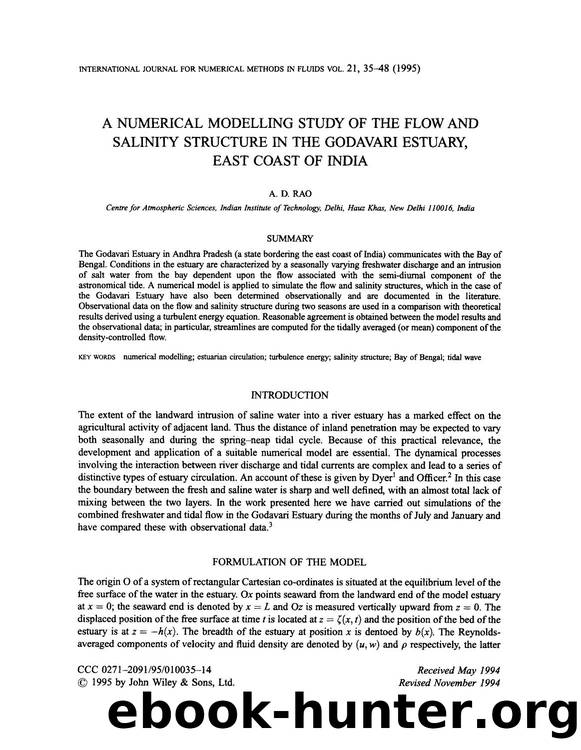 A numerical modelling study of the flow and salinity structure in the Godavari Estuary, east coast of India by Unknown