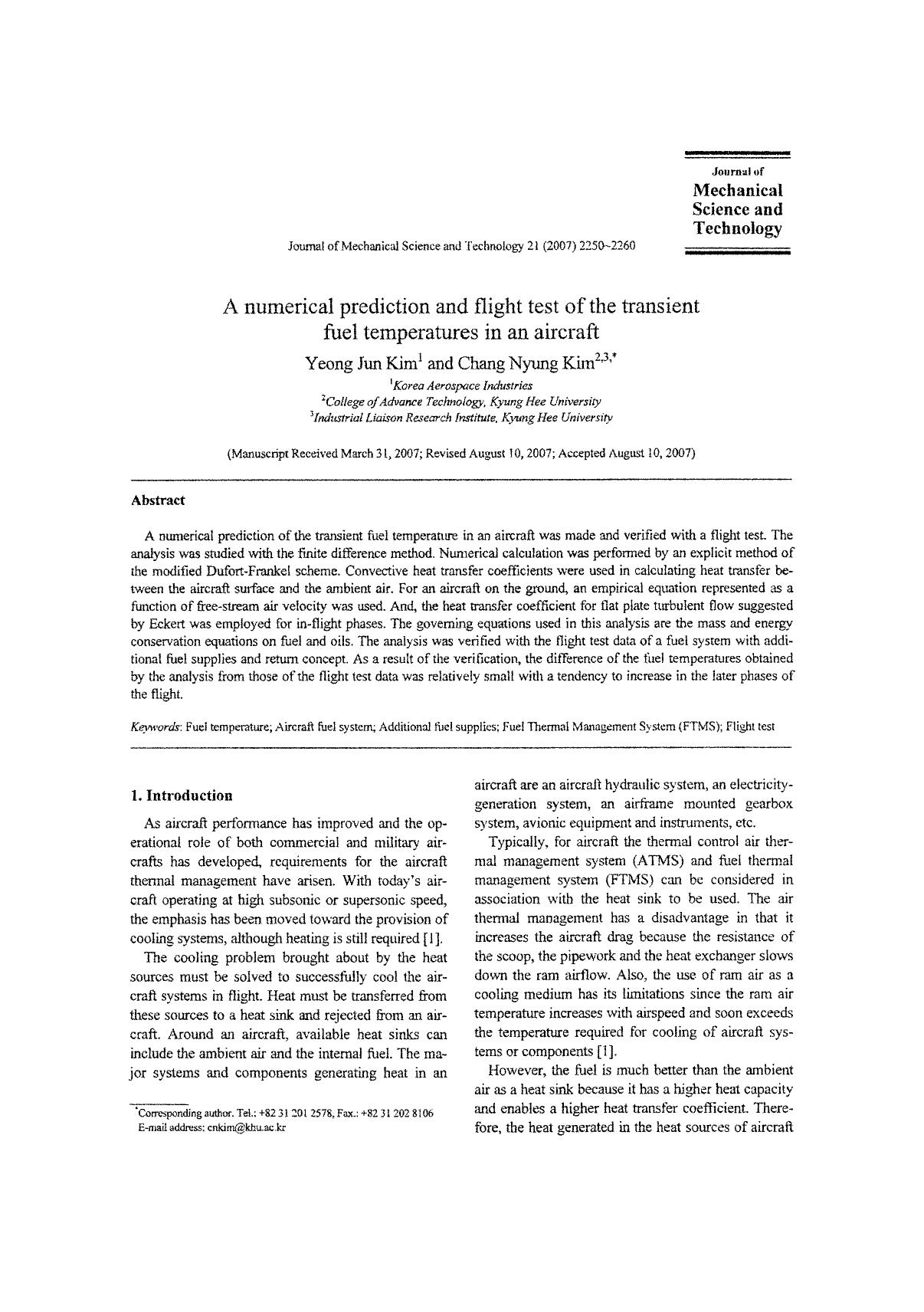A numerical prediction and flight test of the transient fuel temperatures in an aircraft by Unknown