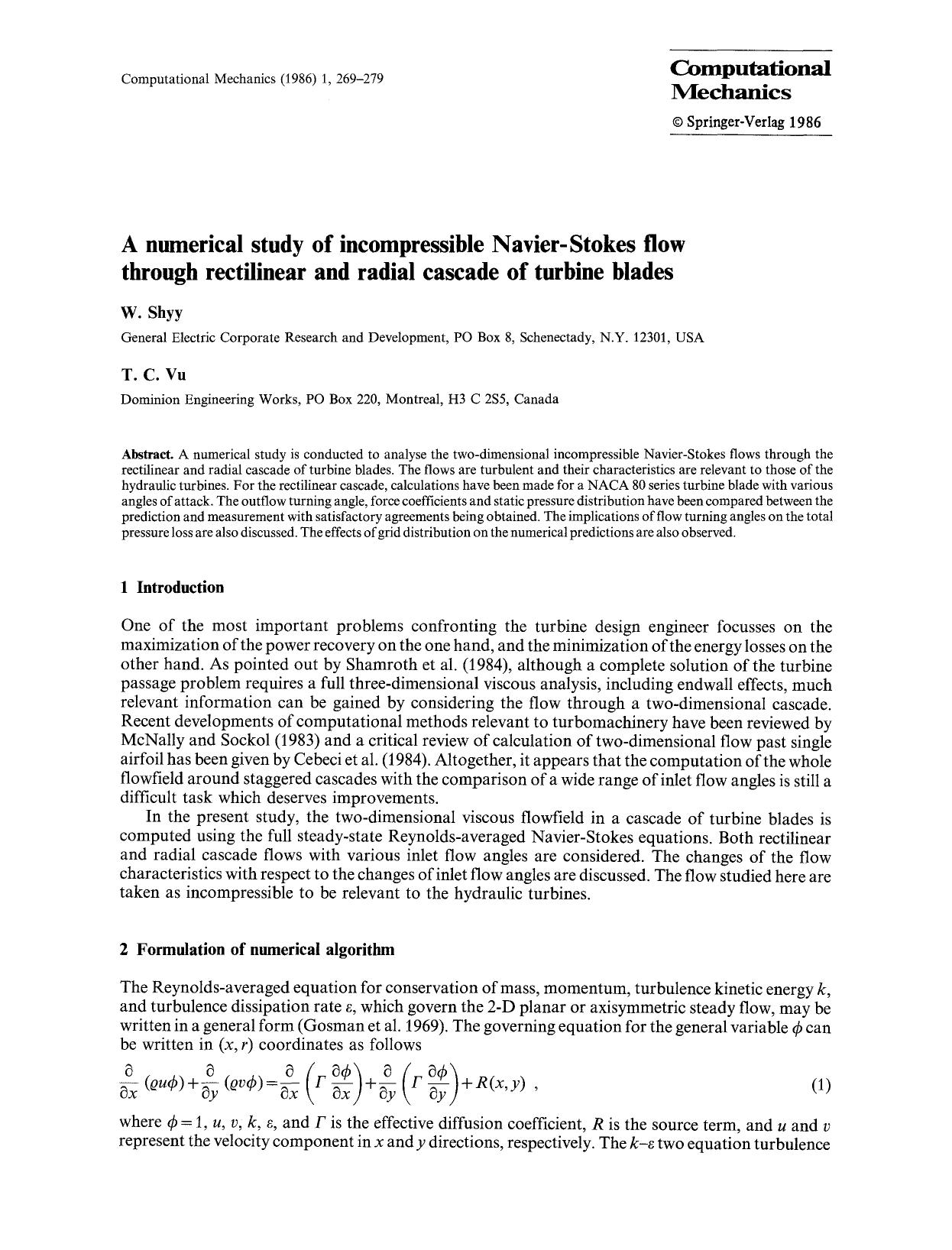 A numerical study of incompressible Navier-Stokes flow through rectilinear and radial cascade of turbine blades by Unknown