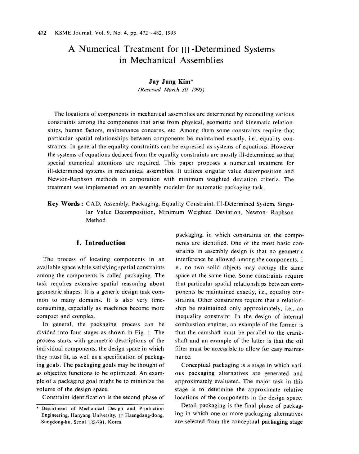 A numerical treatment for III-determined systems in mechanical assemblies by Unknown