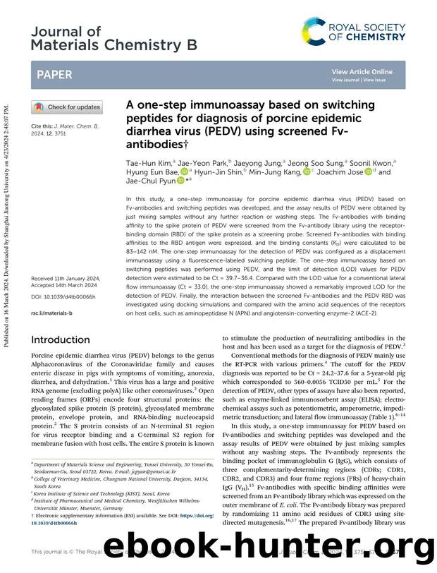A one-step immunoassay based on switching peptides for diagnosis of porcine epidemic diarrhea virus (PEDV) using screened Fv-antibodies by unknow