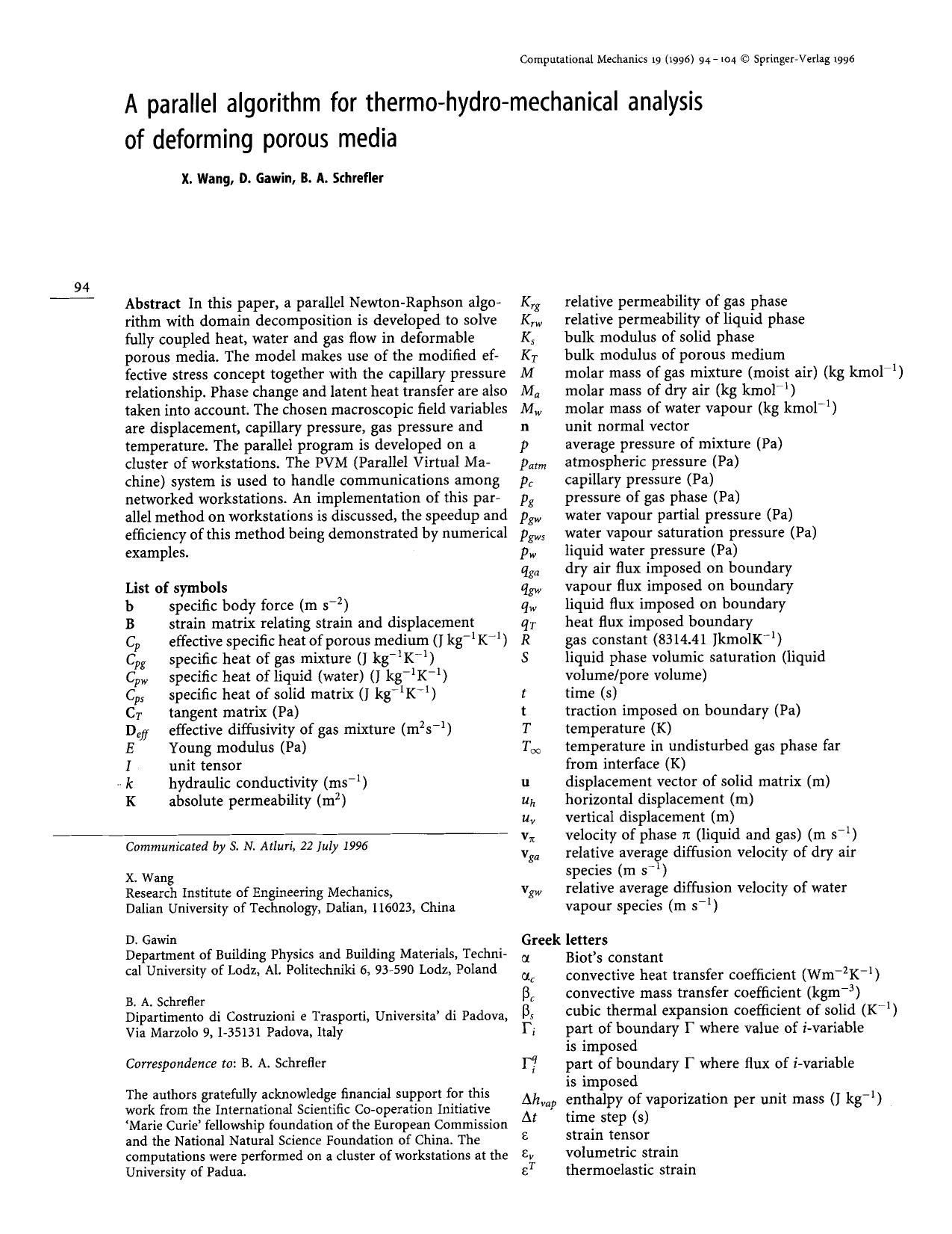 A parallel algorithm for thermo-hydro-mechanical analysis of deforming porous media by Unknown