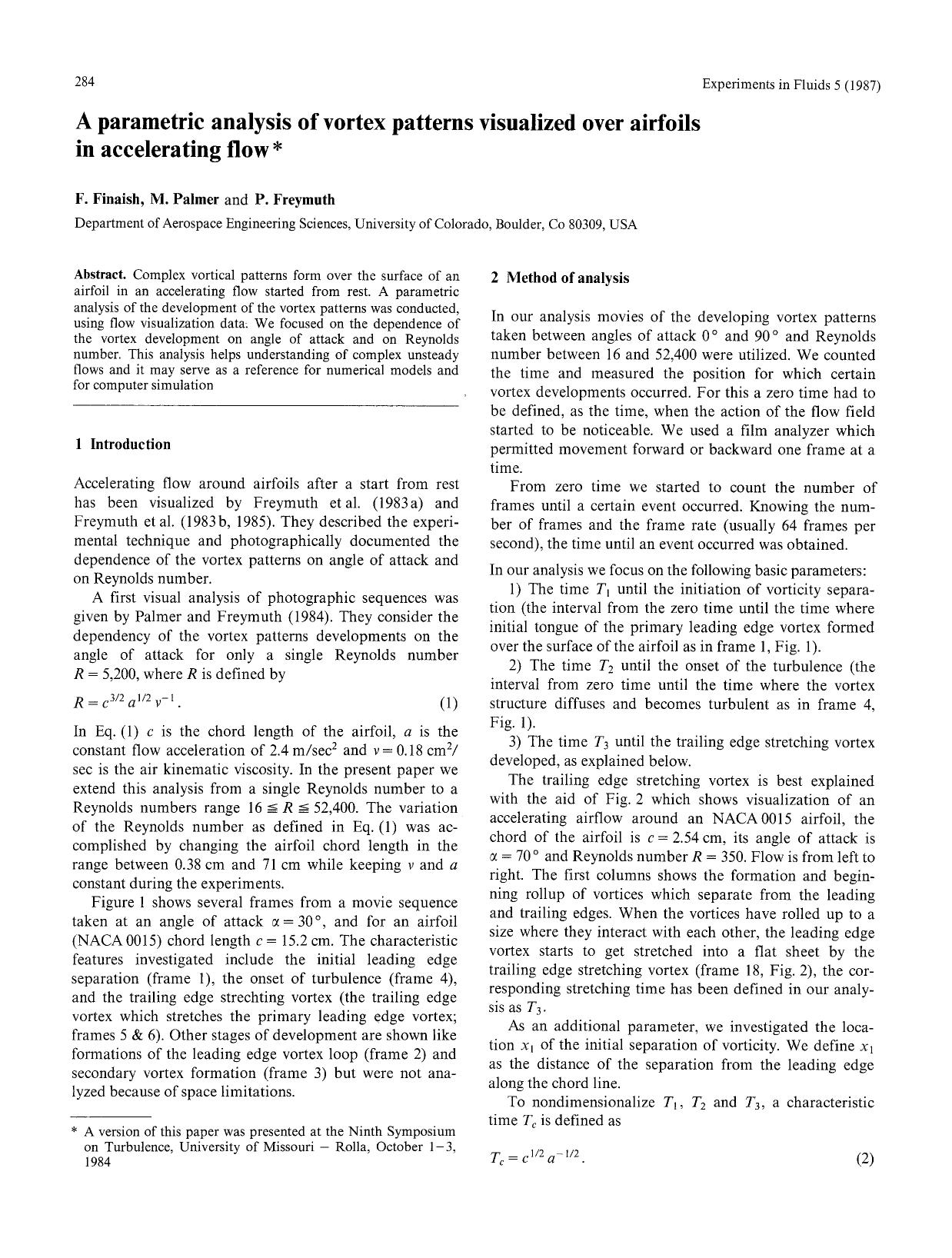 A parametric analysis of vortex patterns visualized over airfoils in accelerating flow by Unknown