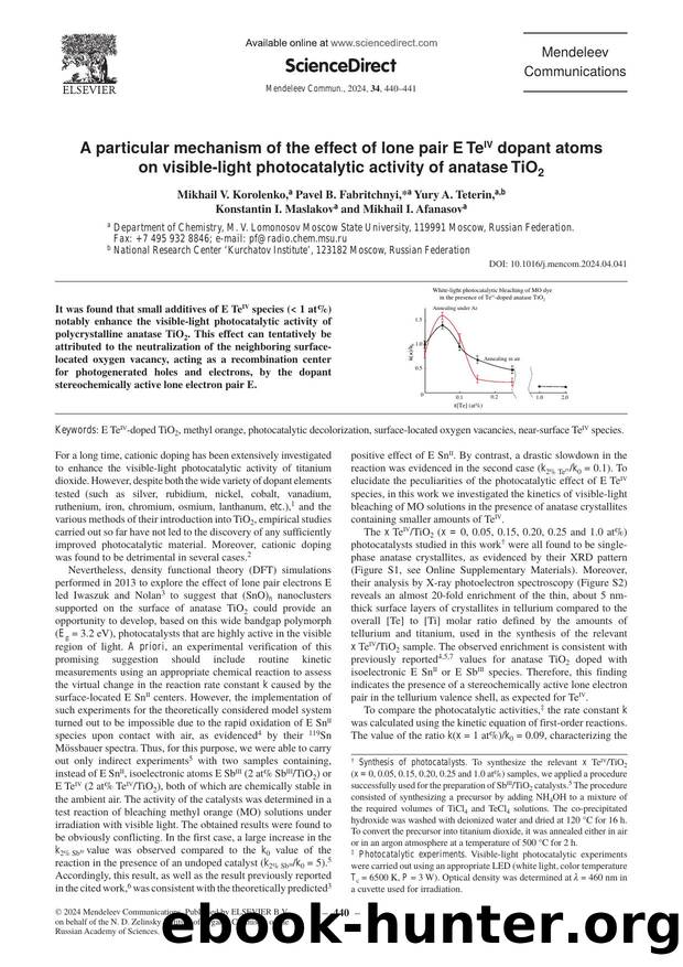 A particular mechanism of the effect of lone pair E TeIV dopant atoms on visible-light photocatalytic activity of anatase TiO2 by unknow
