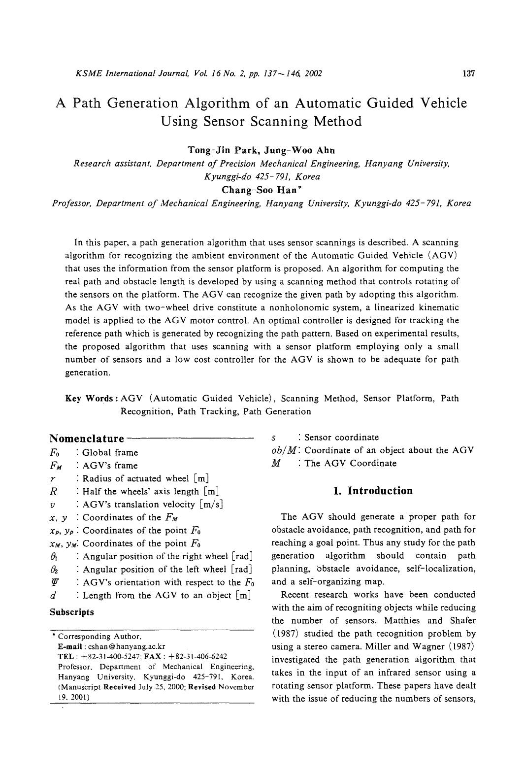 A path generation algorithm of an Automatic Guided Vehicle using sensor scanning method by Unknown