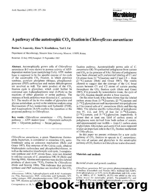 A pathway of the autotrophic CO<Subscript>2<Subscript> fixation in <Emphasis Type="Italic">Chloroflexus aurantiacus<Emphasis> by Unknown