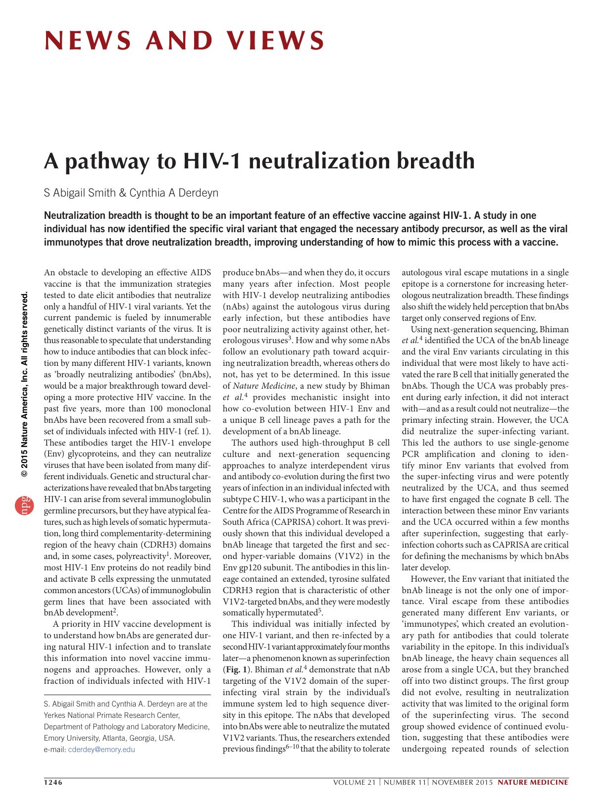 A pathway to HIV-1 neutralization breadth by S Abigail Smith & Cynthia A Derdeyn