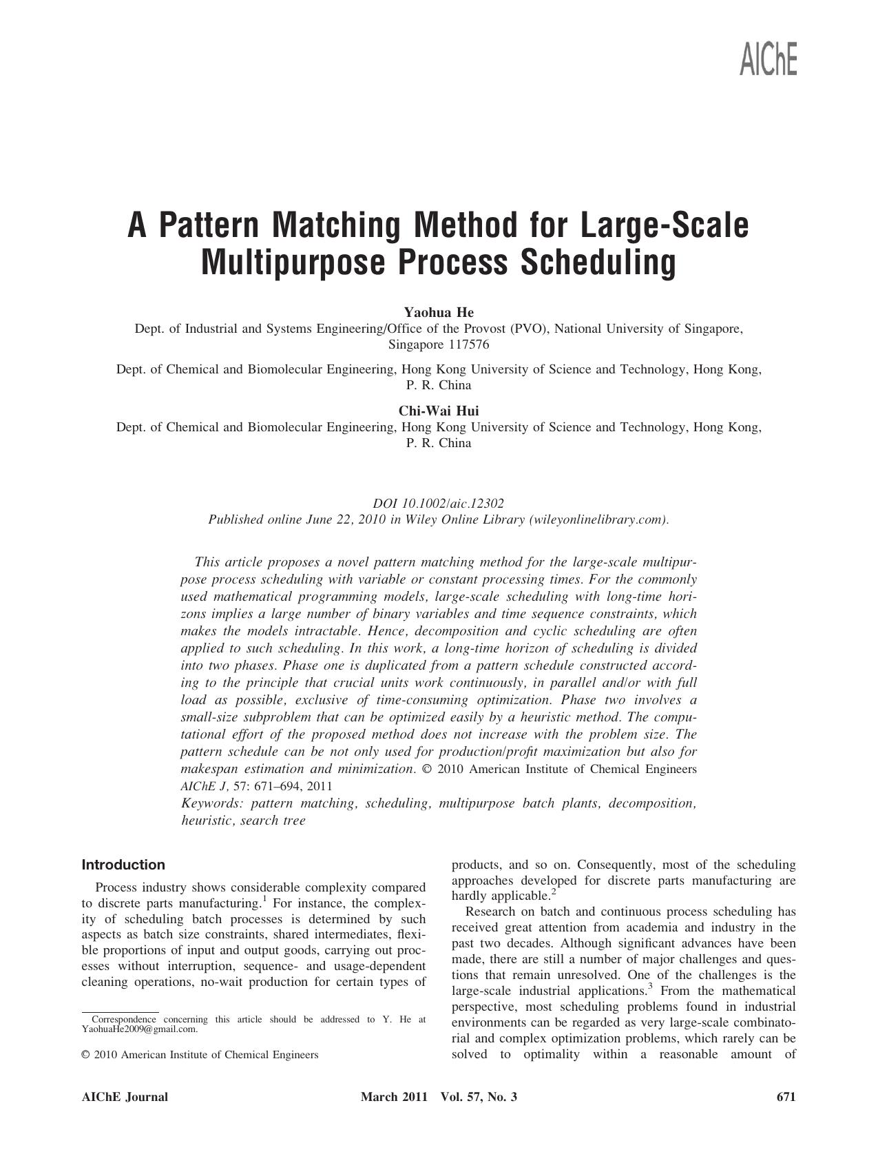 A pattern matching method for largescale multipurpose process scheduling by Unknown