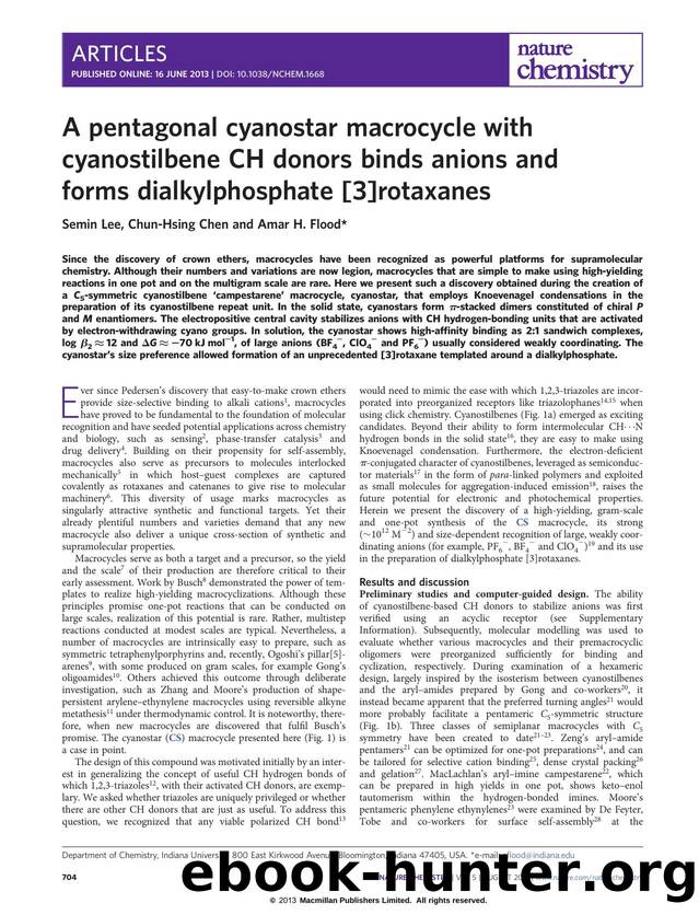 A pentagonal cyanostar macrocycle with cyanostilbene CH donors binds anions and forms dialkylphosphate [3]rotaxanes by Semin Lee & Chun-Hsing Chen & Amar H. Flood