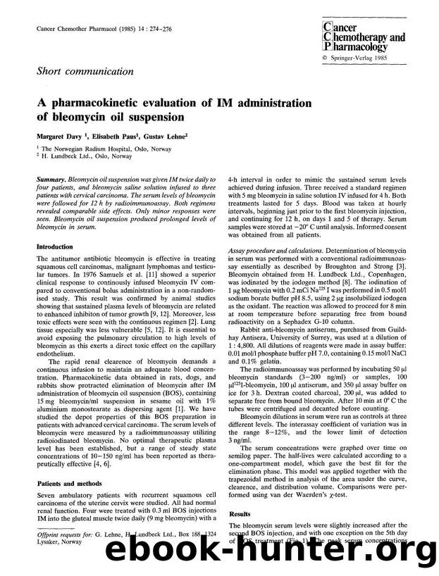 A pharmacokinetic evaluation of IM administration of bleomycin oil suspension by Unknown