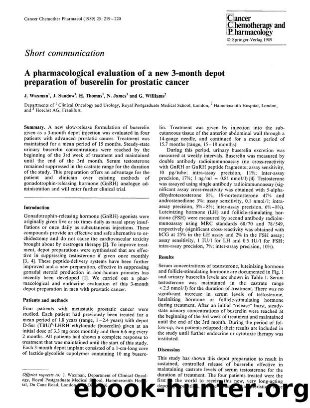 A pharmacological evaluation of a new 3-month depot preparation of buserelin for prostatic cancer by Unknown