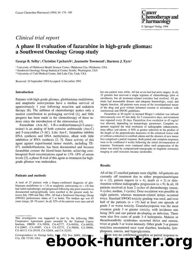 A phase II evaluation of fazarabine in high-grade gliomas: a Southwest Oncology Group study by Unknown