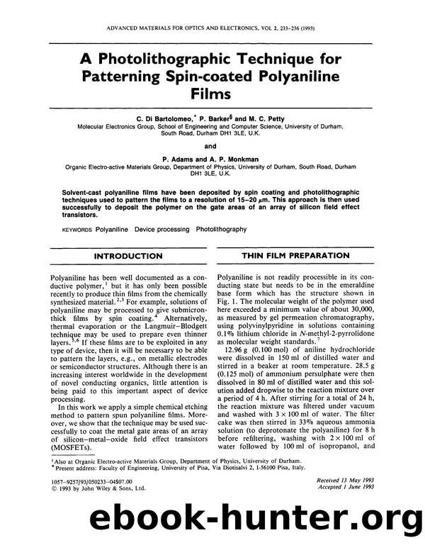 A photolithographic technique for patterning spin-coated polyaniline films by Unknown
