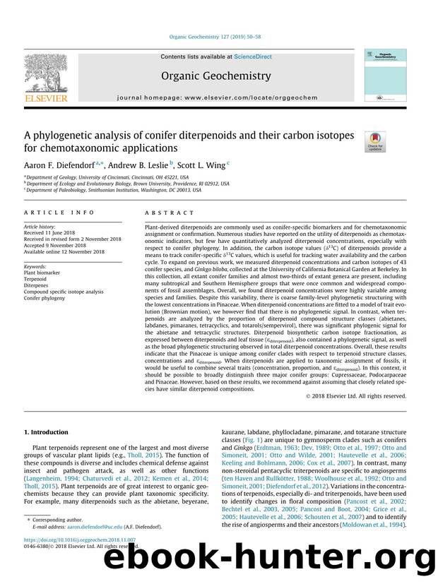 A phylogenetic analysis of conifer diterpenoids and their carbon isotopes for chemotaxonomic applications by Aaron F. Diefendorf & Andrew B. Leslie & Scott L. Wing