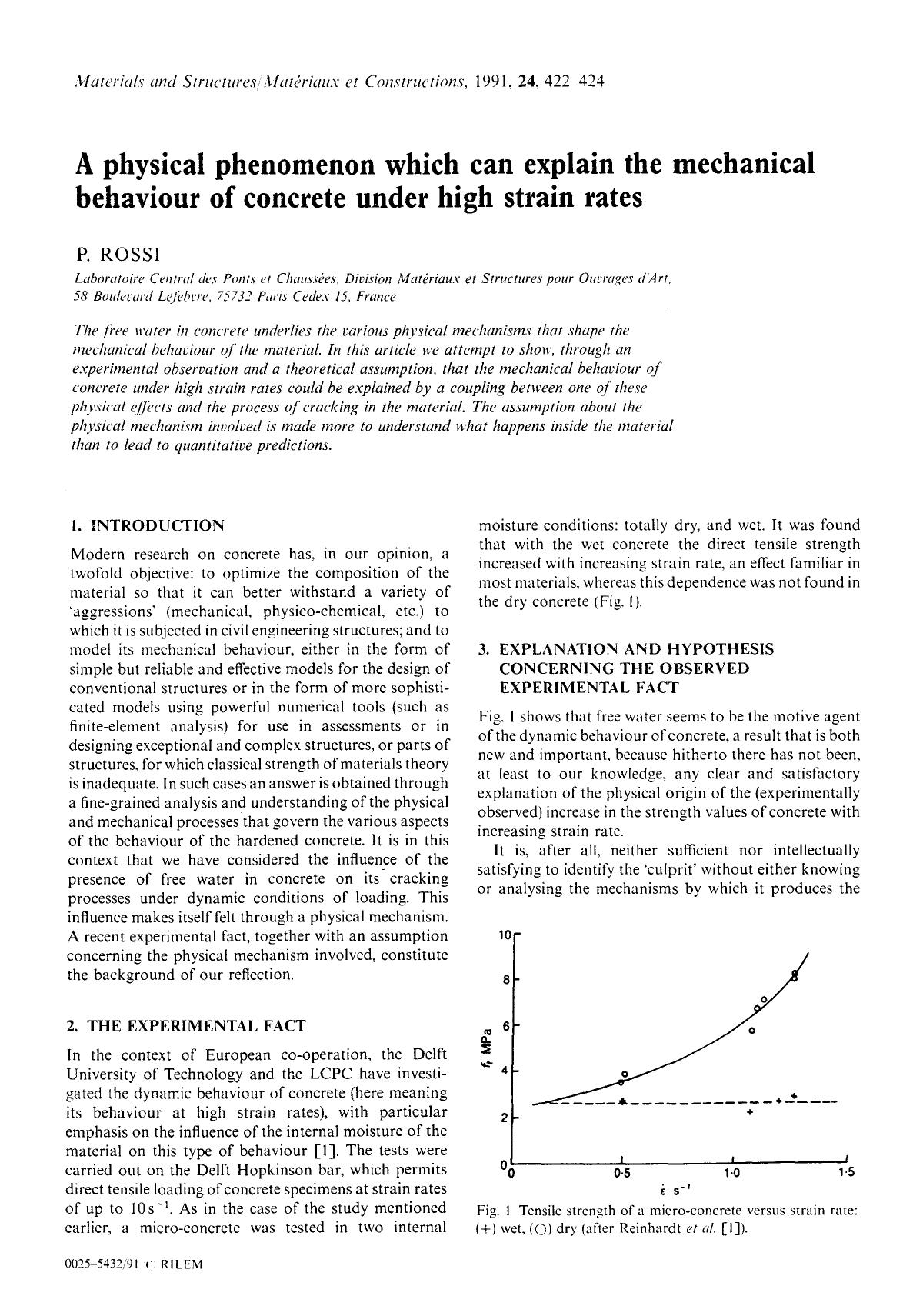 A physical phenomenon which can explain the mechanical behaviour of concrete under high strain rates by Unknown
