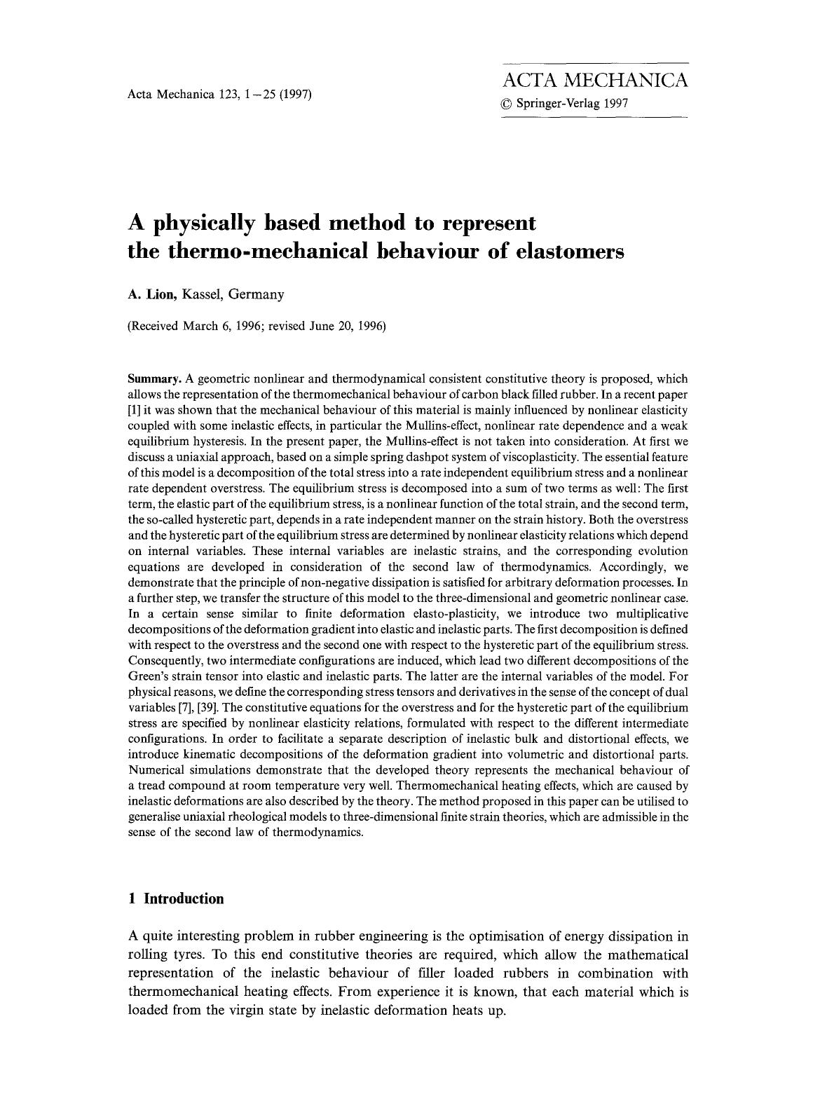 A physically based method to represent the thermo-mechanical behaviour of elastomers by Unknown
