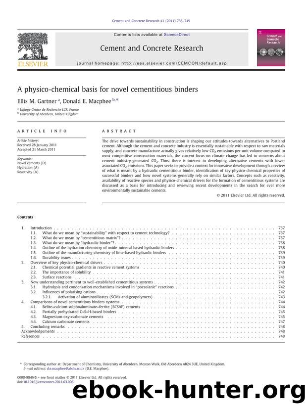 A physico-chemical basis for novel cementitious binders by Ellis M. Gartner & Donald E. Macphee