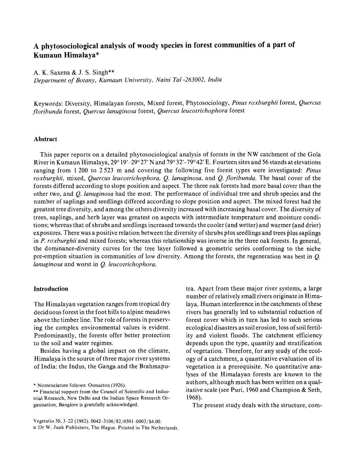 A phytosociological analysis of woody species in forest communities of a part of Kumaun Himalaya by Unknown