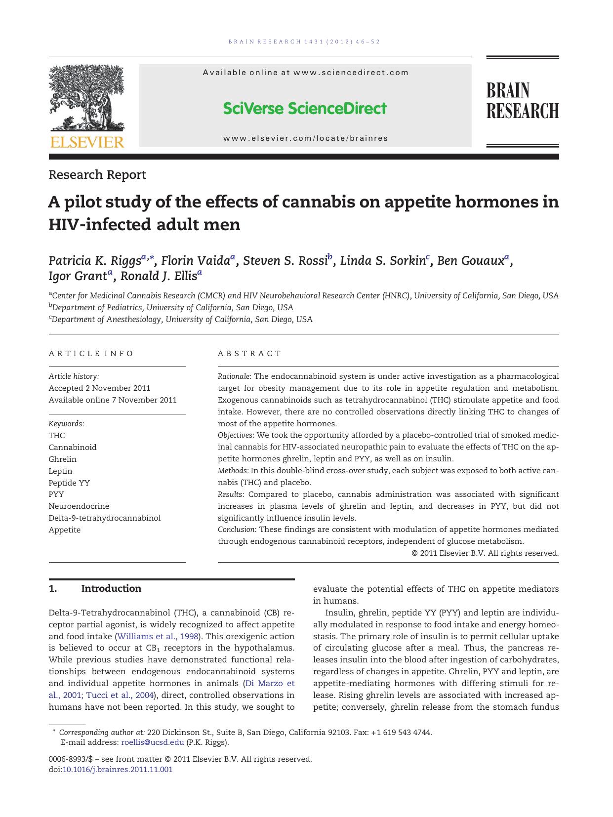 A pilot study of the effects of cannabis on appetite hormones in HIV-infected adult men by unknow
