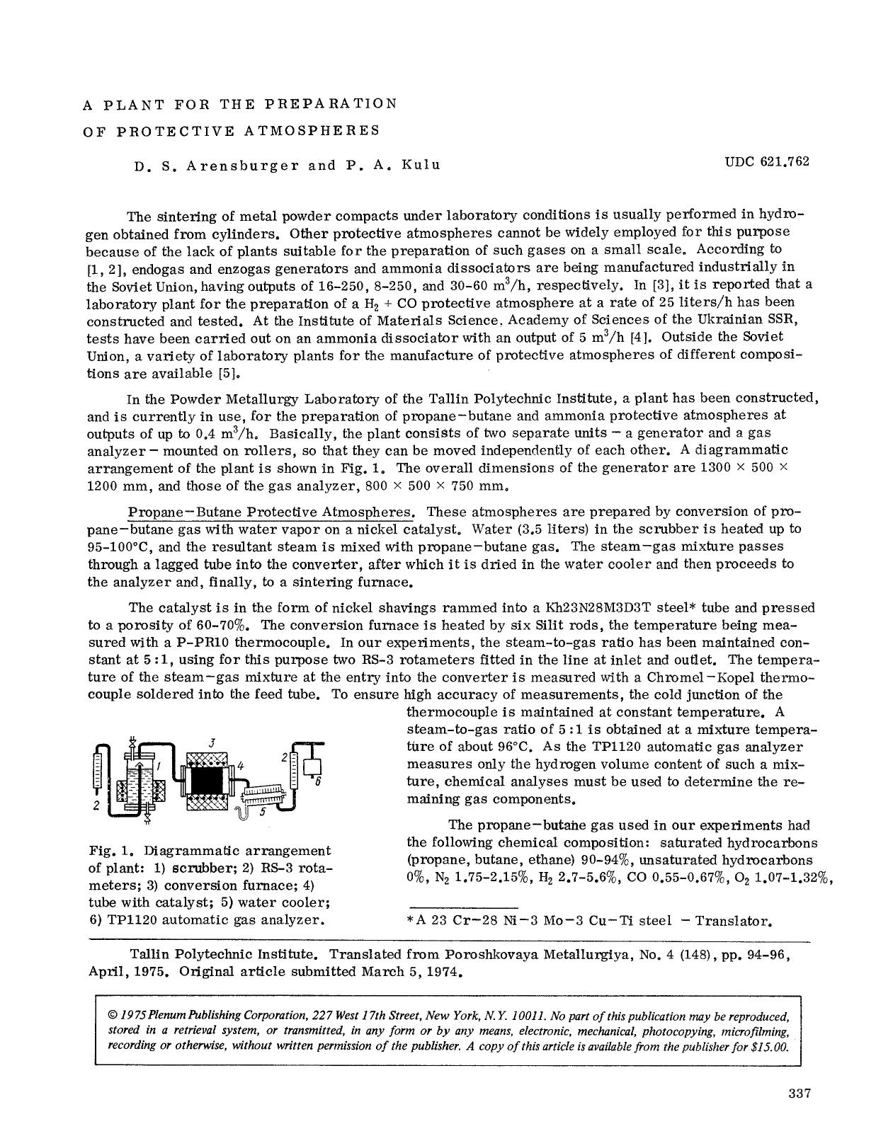 A plant for the preparation of protective atmospheres by Unknown