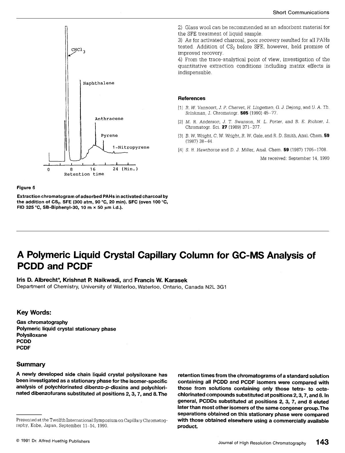 A polymeric liquid crystal capillary column for GC-MS analysis of PCDD and PCDF by Unknown