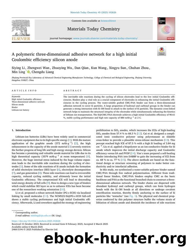 A polymeric three-dimensional adhesive network for a high initial Coulombic efficiency silicon anode by unknow