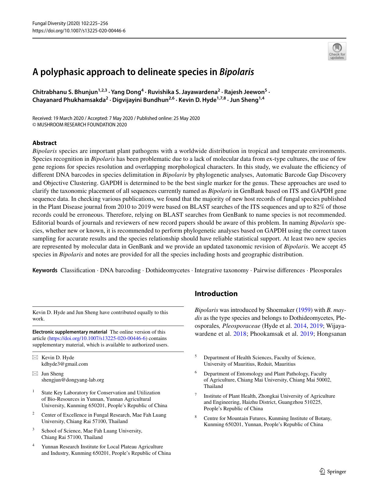 A polyphasic approach to delineate species in Bipolaris by unknow