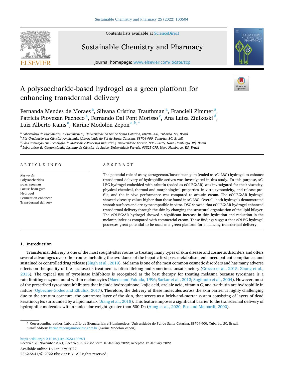 A polysaccharide-based hydrogel as a green platform for enhancing transdermal delivery by unknow
