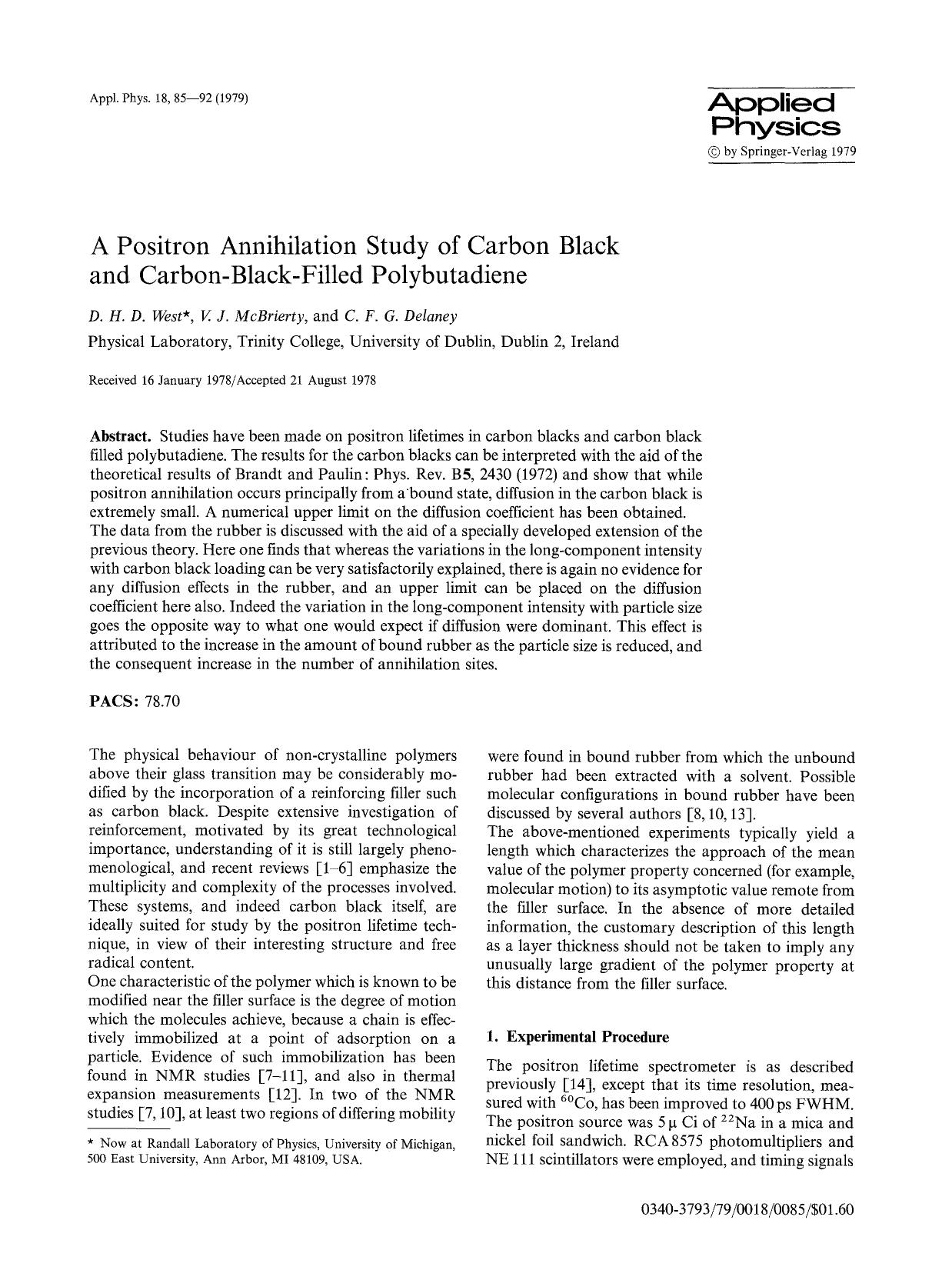 A positron annihilation study of carbon black and carbon-black-filled polybutadiene by Unknown