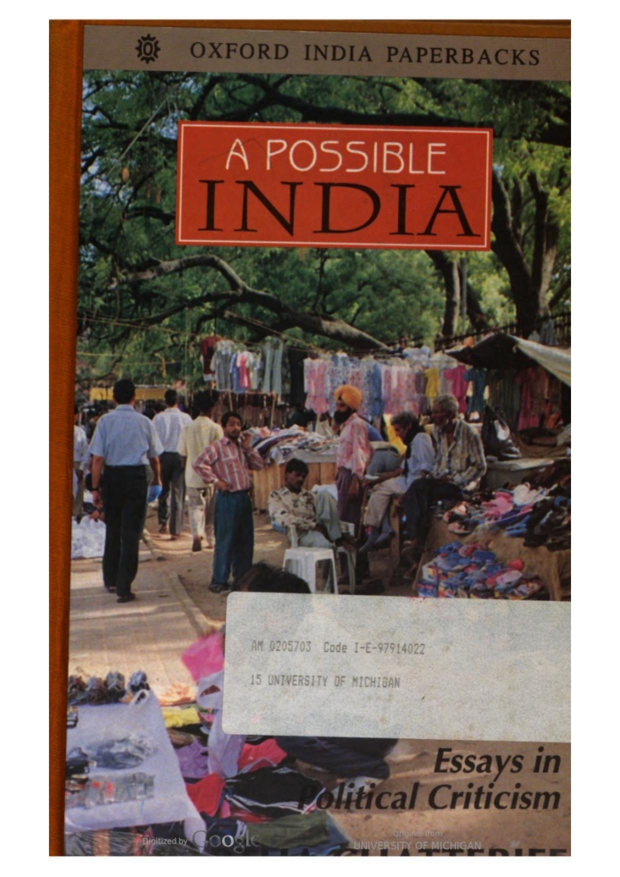 A possible India : essays in political criticism by Partha Chatterjee