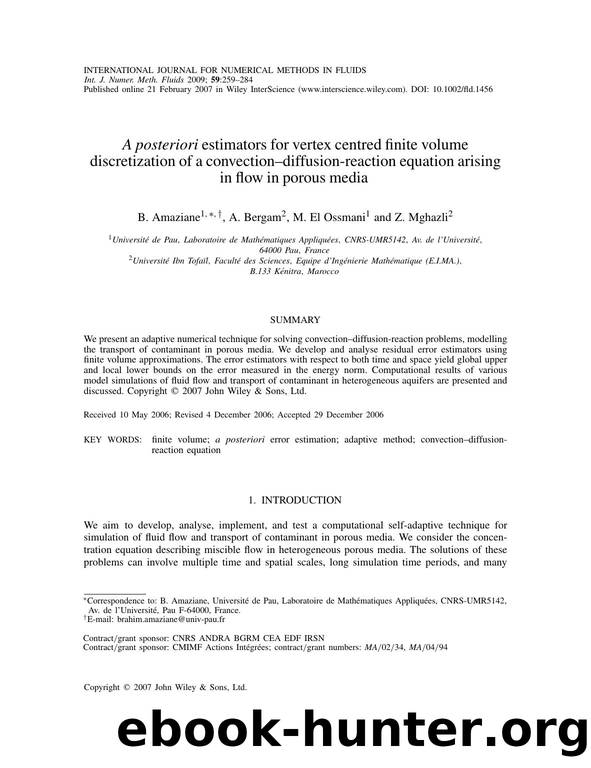 A posteriori estimators for vertex centred finite volume discretization of a convection-diffusion-reaction equation arising in flow in porous media by Unknown