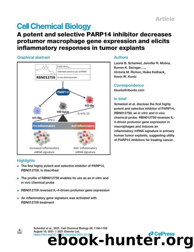 A potent and selective PARP14 inhibitor decreases protumor macrophage gene expression and elicits inflammatory responses in tumor explants by unknow