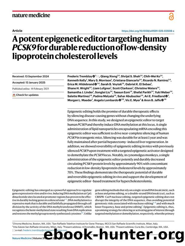 A potent epigenetic editor targeting human PCSK9 for durable reduction of low-density lipoprotein cholesterol levels by unknow