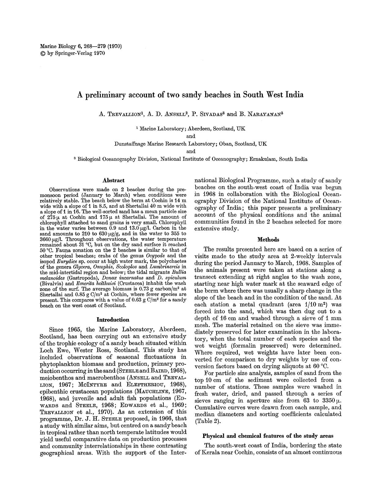 A preliminary account of two sandy beaches in South West India by Unknown
