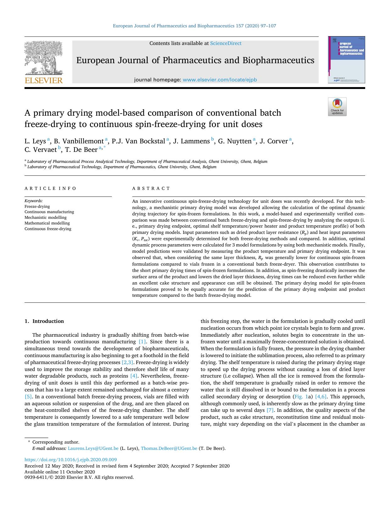 A primary drying model-based comparison of conventional batch freeze-drying to continuous spin-freeze-drying for unit doses by unknow