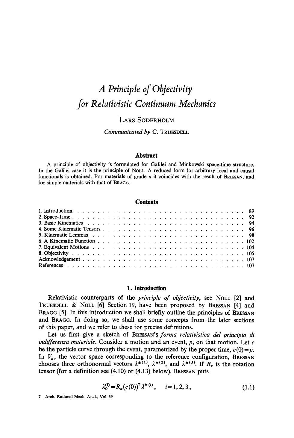 A principle of objectivity for relativistic continuum mechanics by Unknown